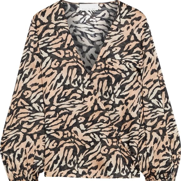 Tiger-print Silk-chiffon Wrap Blouse from FLEUR DU MAL - Picture 9 of 10